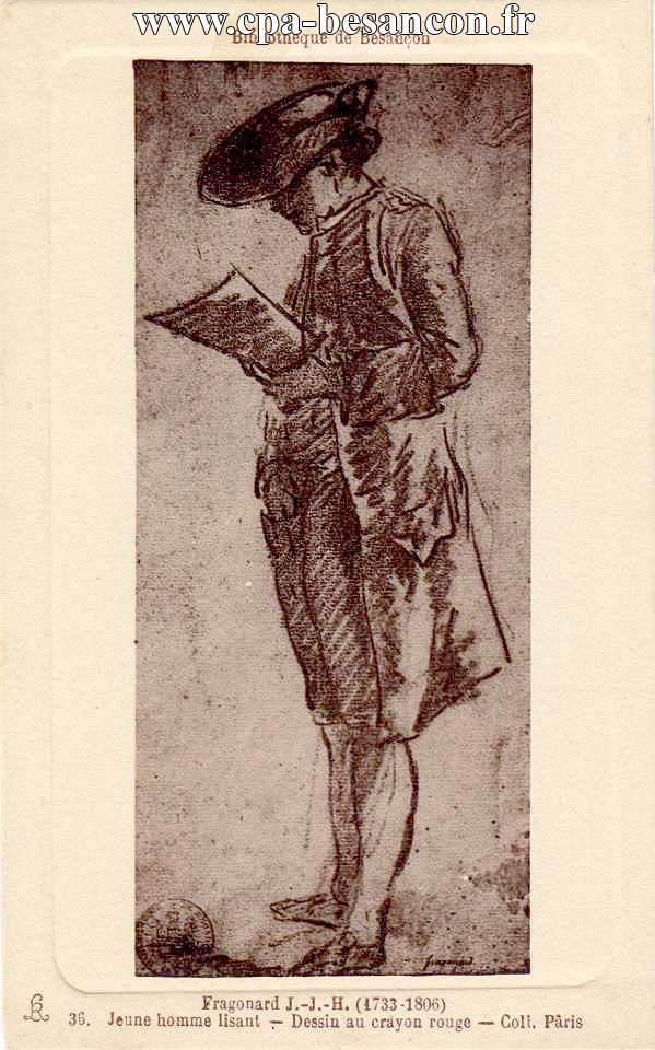 Bibliothèque de Besançon - Fragonard J.-J.-H. (1733-1806) - 36. Jeune homme lisant - Dessin au crayon rouge - Coll. Pâris